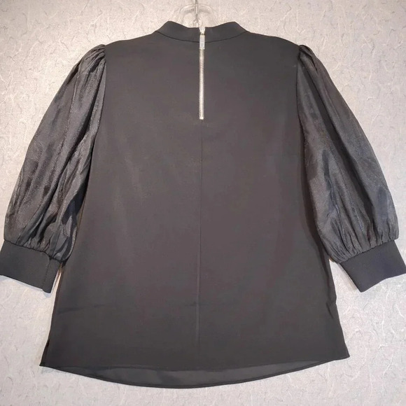 Ted Baker (London) NWOT Black Blouse Sheer 3/4 Balloon Sleeve Mock Neck  Size 2 - Picture 4 of 12